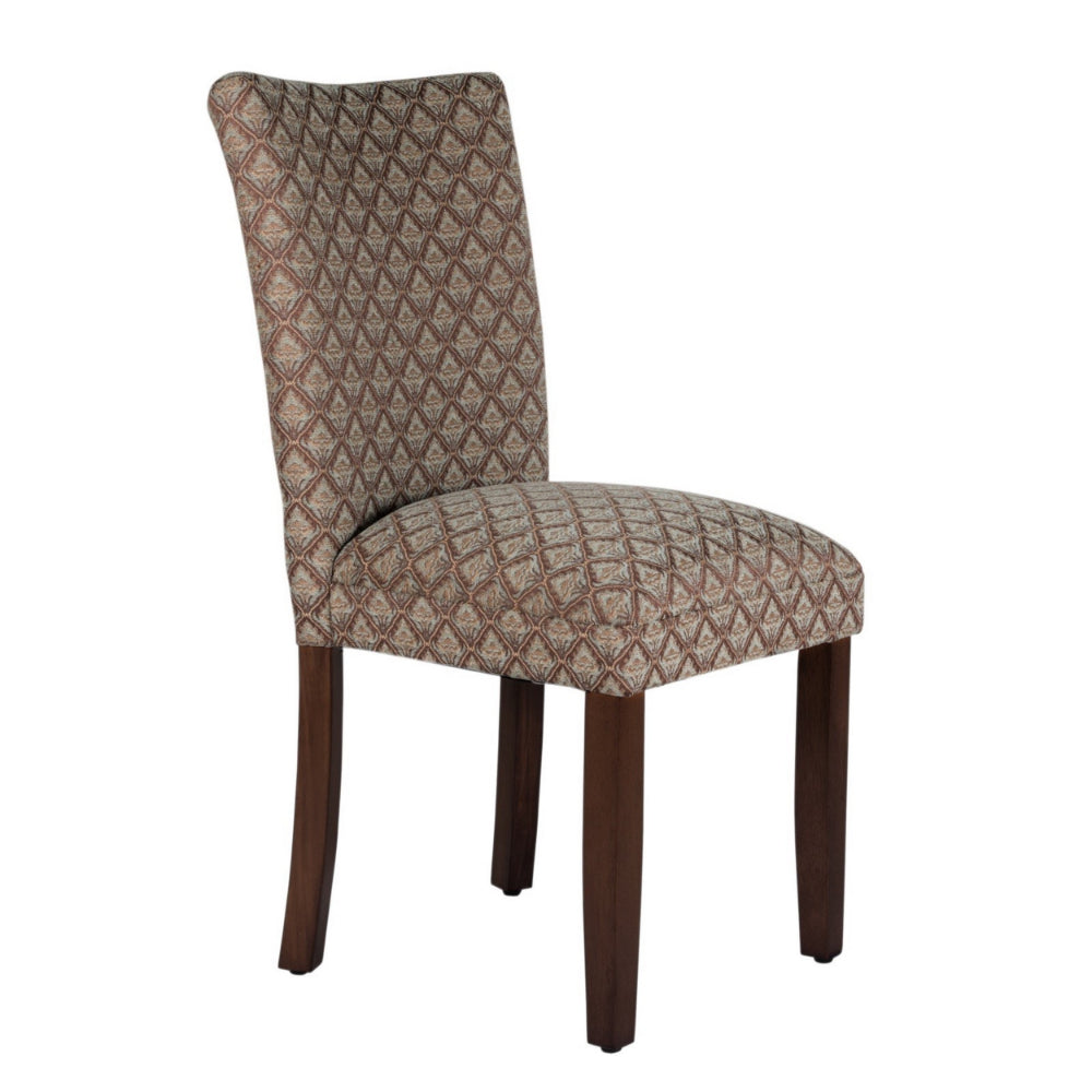 Wooden Parson Dining Chair with Damask Pattern Fabric Upholstery, Multicolor - BM194876