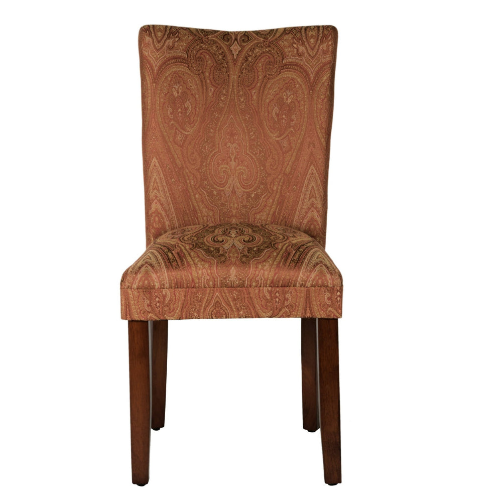 Damask Pattern Fabric Upholstered Dining Chair with Wood Legs, Multicolor - BM194877