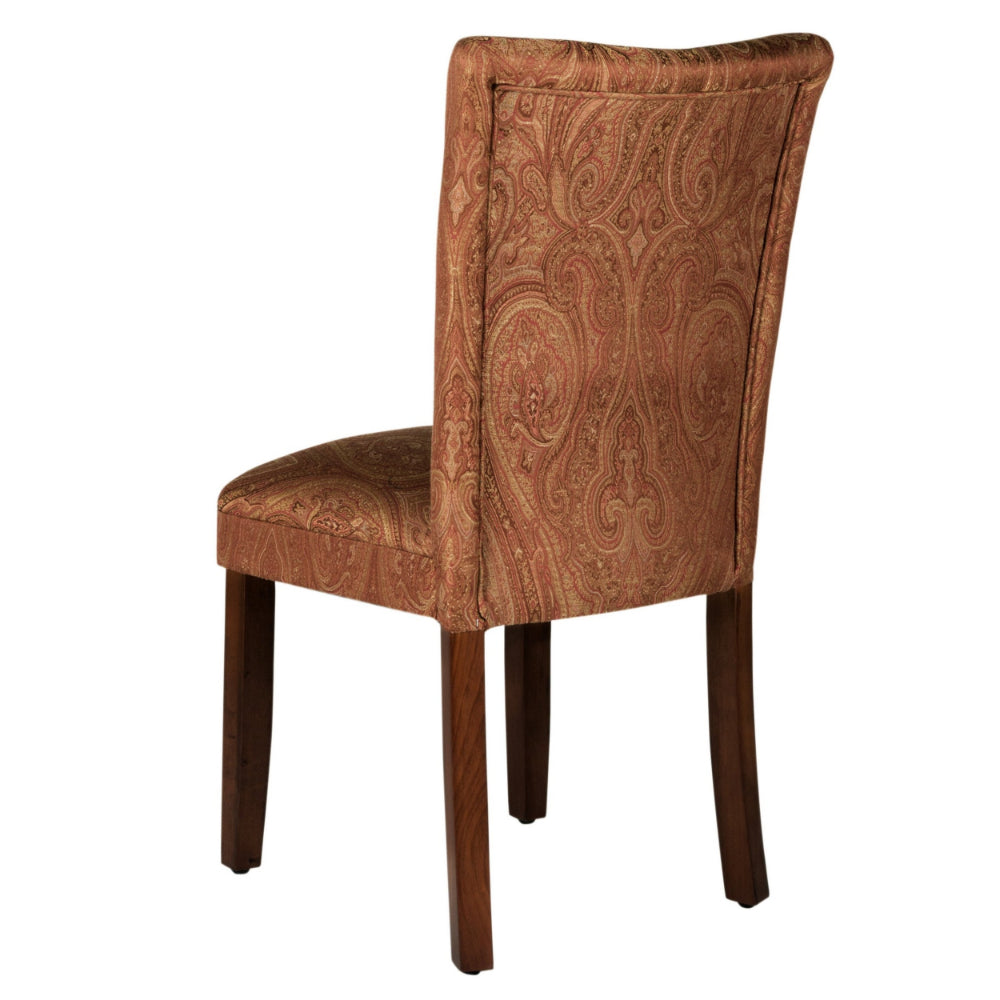 Damask Pattern Fabric Upholstered Dining Chair with Wood Legs, Multicolor - BM194877