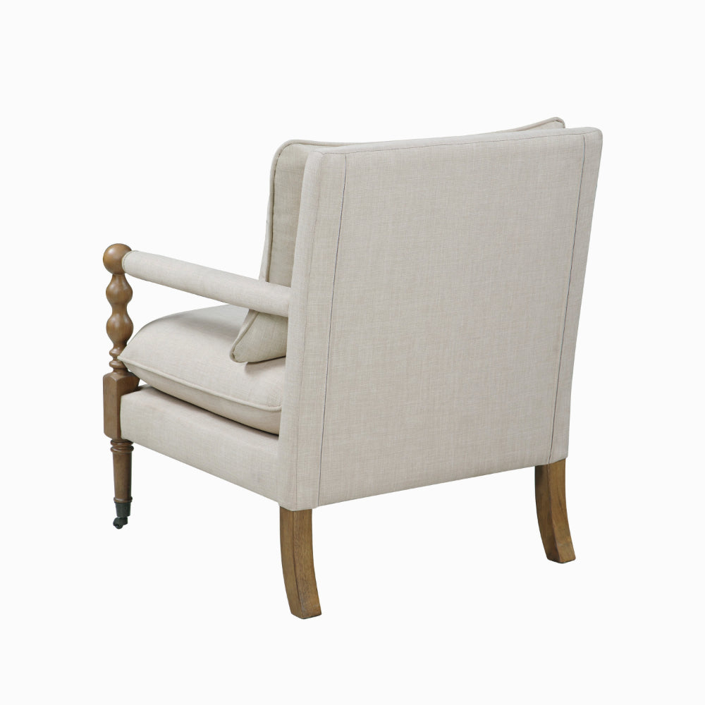 Fabric Upholstered Wooden Accent Chair with Manchette Armrest, Beige and Brown - BM196738