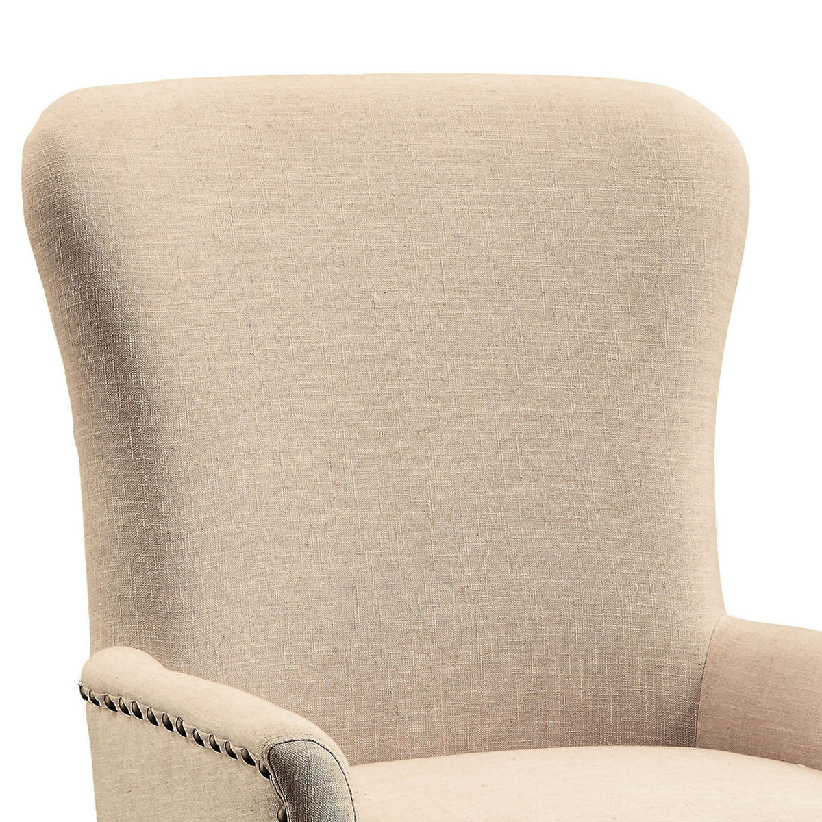 Wooden Arm Chair with Wing Back and Nailhead Trims, Beige and Brown - BM204351