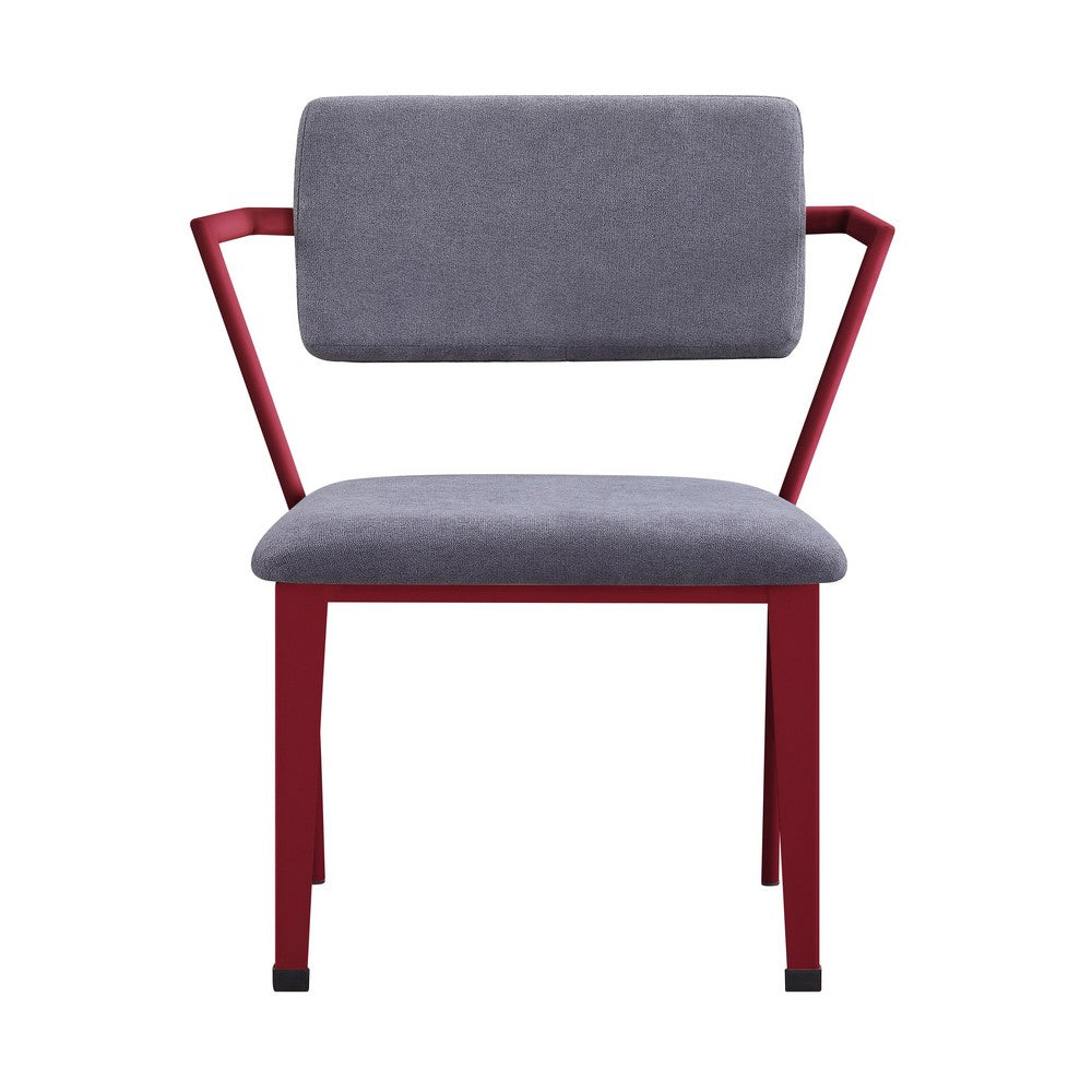 Fabric Upholstered Metal Base Chair with Flared Armrest, Red and Gray - BM207446