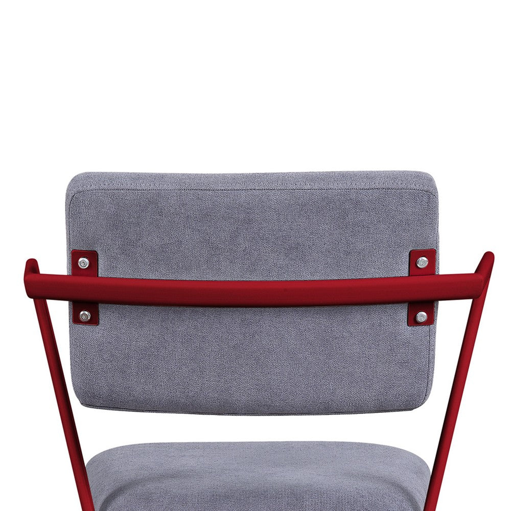 Fabric Upholstered Metal Base Chair with Flared Armrest, Red and Gray - BM207446