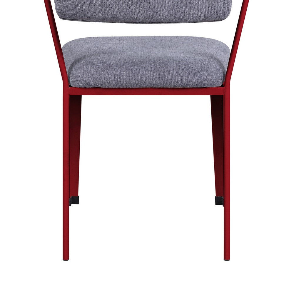 Fabric Upholstered Metal Base Chair with Flared Armrest, Red and Gray - BM207446