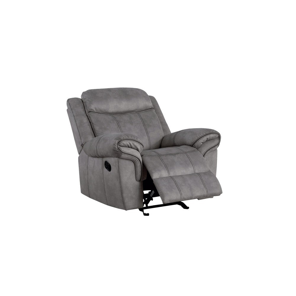 Fabric Upholstered Metal Reclining Club Chair with Center Console, Gray - BM218582