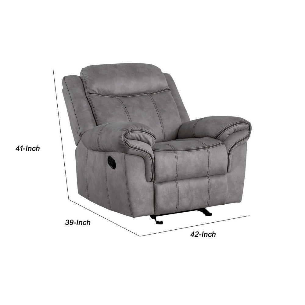 Fabric Upholstered Metal Reclining Club Chair with Center Console, Gray - BM218582