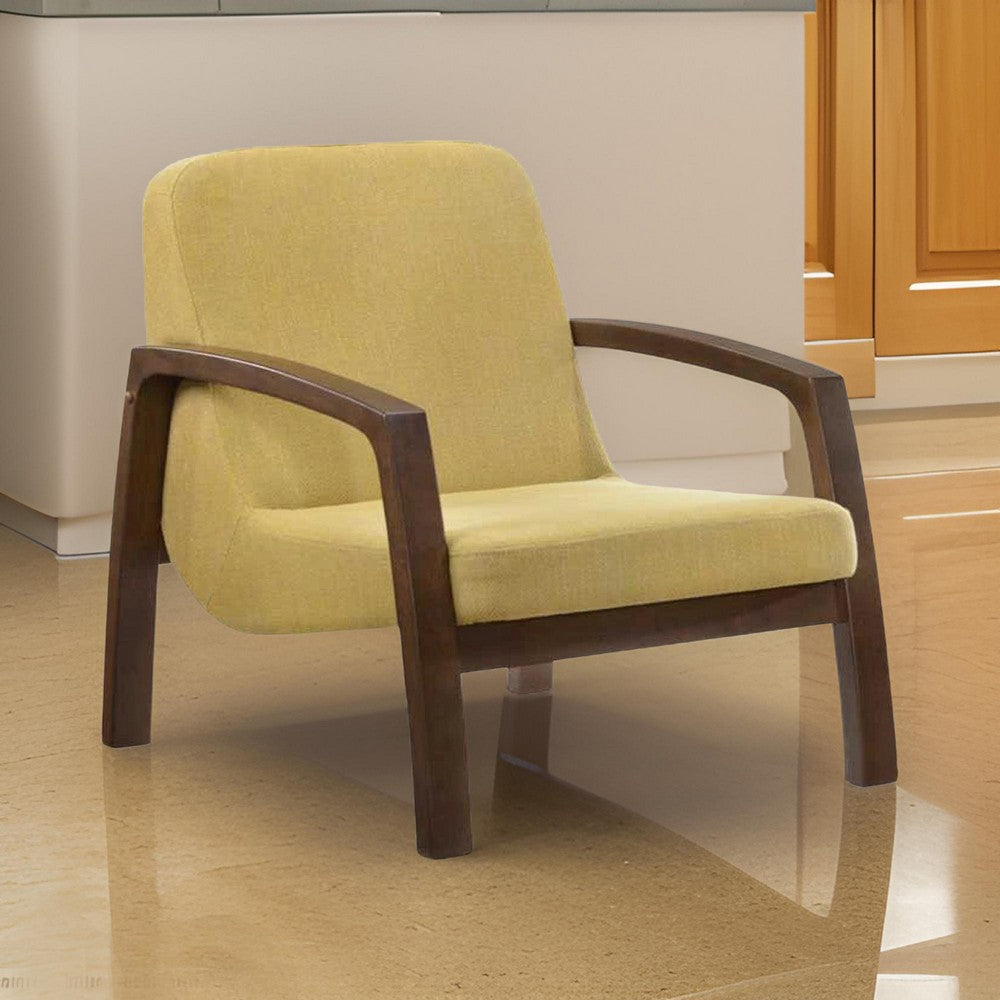 Wooden Lounge Chair with Block Legs and Padded Seat, Yellow - BM219288