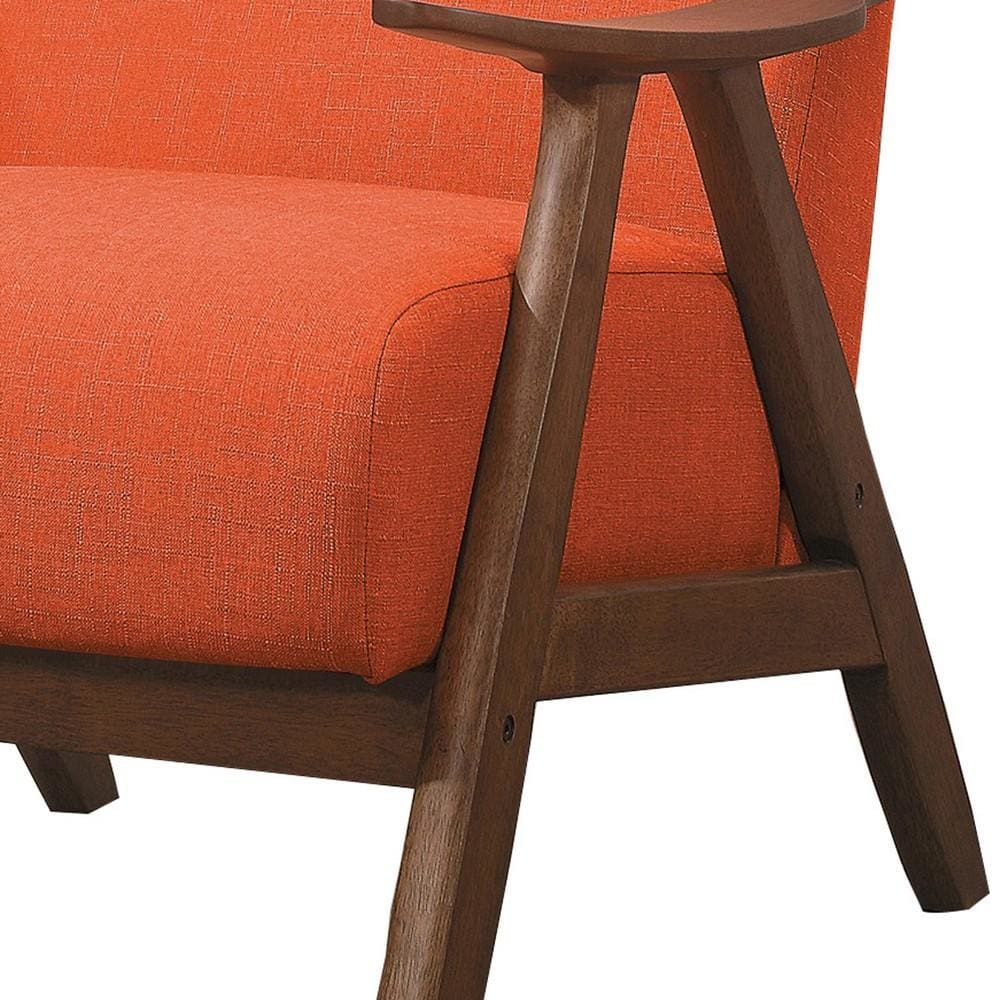 Fabric Upholstered Accent Chair with Curved Armrests, Orange - BM219776