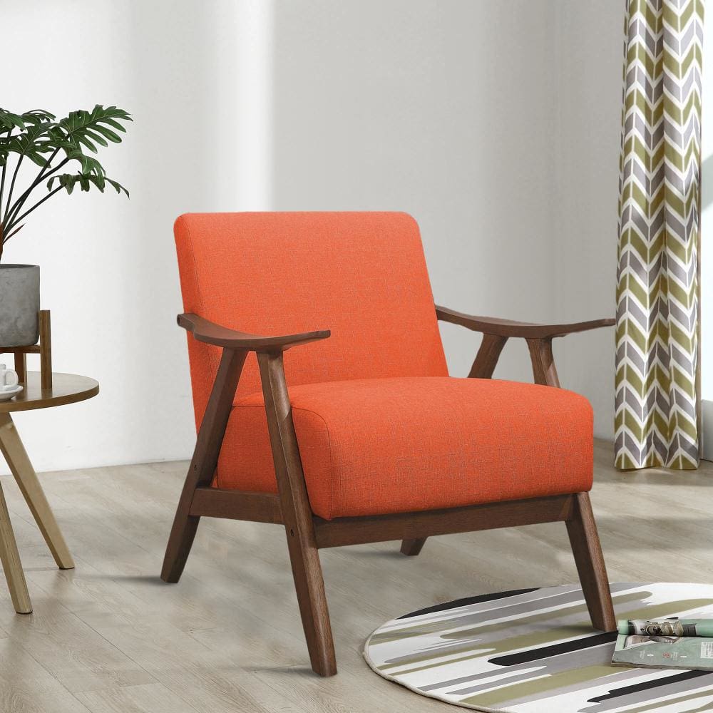 Fabric Upholstered Accent Chair with Curved Armrests, Orange - BM219776