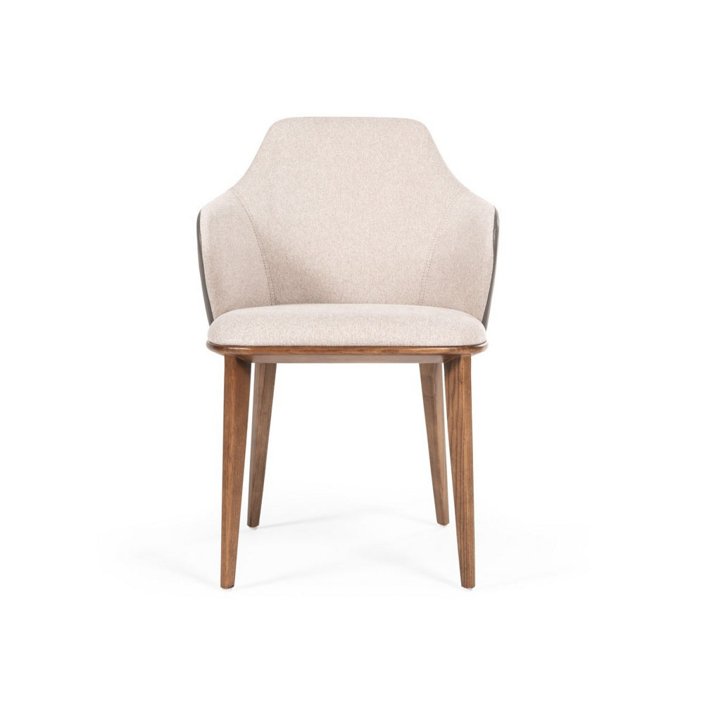 Fabric and Leatherette Dining Chair with Wooden Legs, Beige and Gray - BM223444