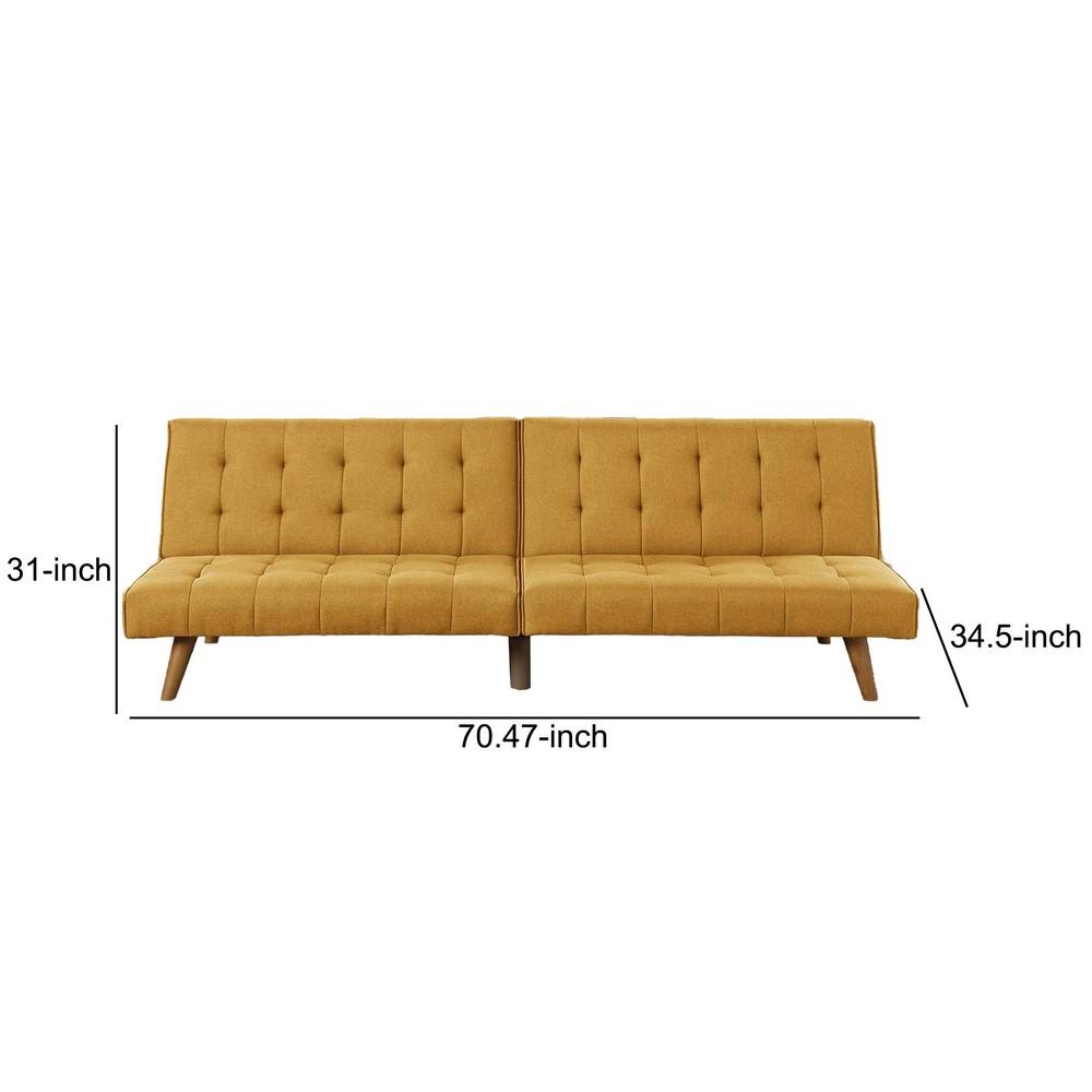 Fabric Adjustable Sofa with Tufted Details and Splayed Legs, Yellow - BM232613