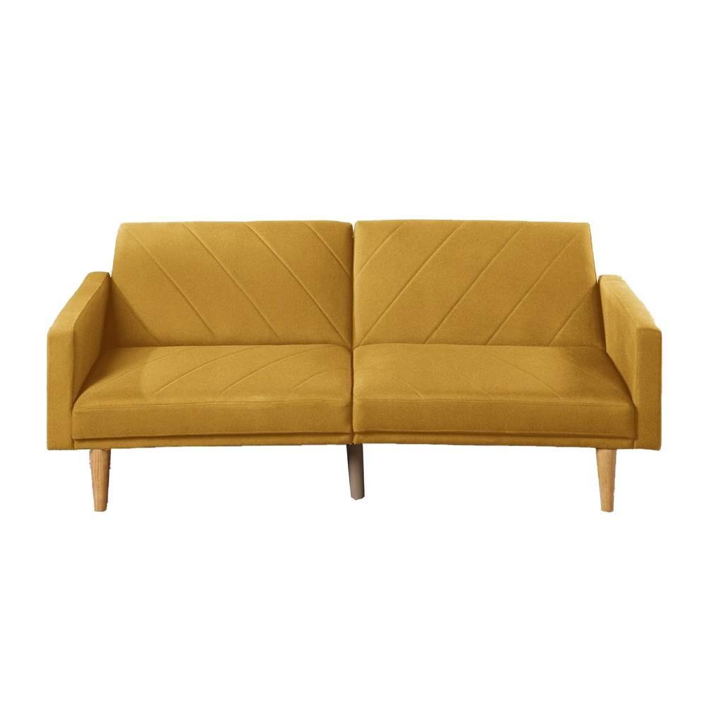 Fabric Adjustable Sofa with Chevron Pattern and Splayed Legs, Yellow - BM232615