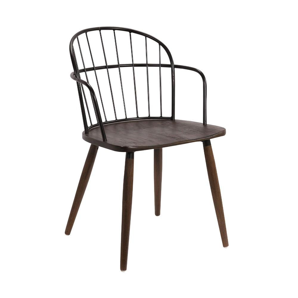 Metal Frame Side Chair with Open Backrest, Black and Brown - BM236435