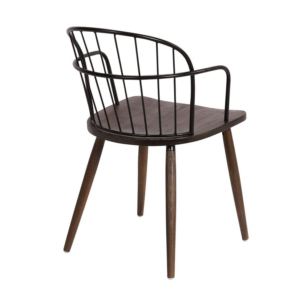 Metal Frame Side Chair with Open Backrest, Black and Brown - BM236435