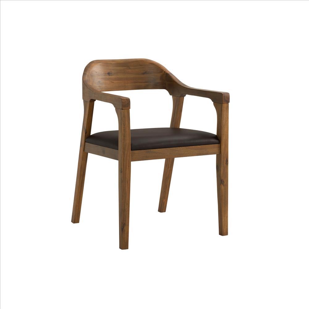 Curved Panel Back Dining Chair with Sleek Track Arms, Brown - BM239749