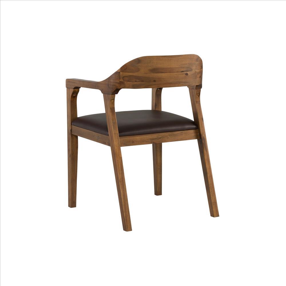 Curved Panel Back Dining Chair with Sleek Track Arms, Brown - BM239749