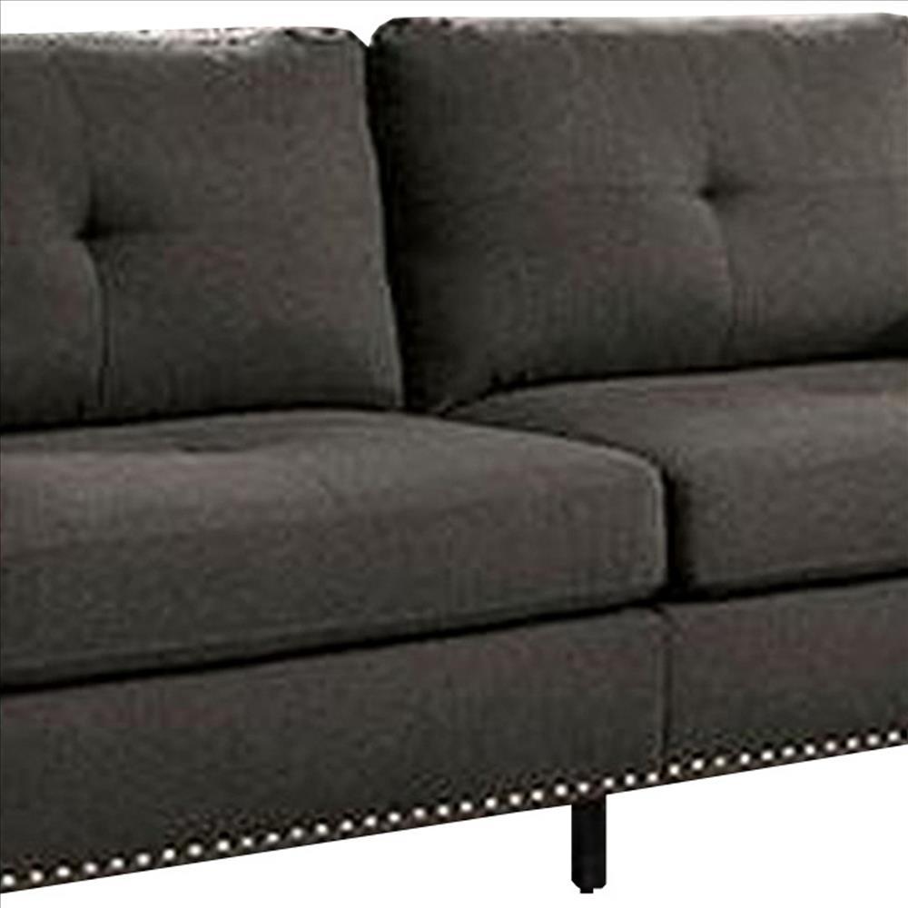 Fabric Upholstered Sofa with Track Arms and Nailhead Trim, Dark Grey - BM239784