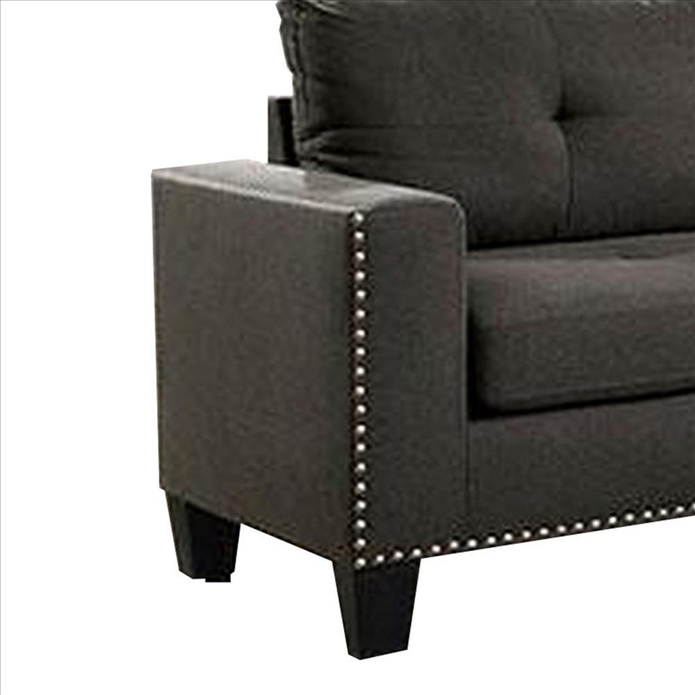 Fabric Upholstered Sofa with Track Arms and Nailhead Trim, Dark Grey - BM239784