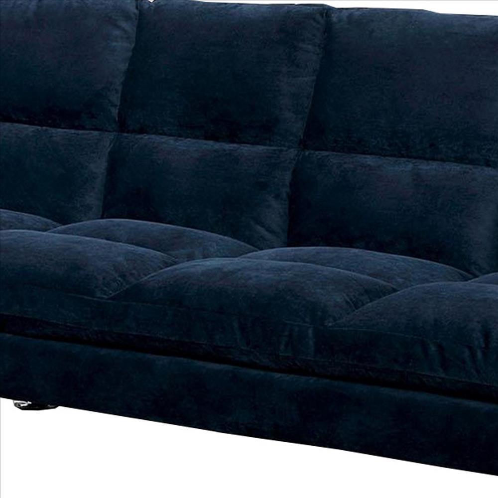 Futon Sofa with Tufted Padded Seating and Metal Legs, Blue - BM239807