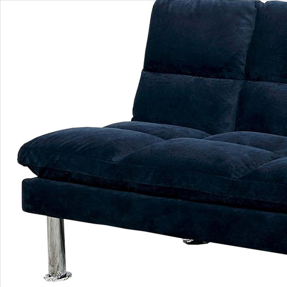 Futon Sofa with Tufted Padded Seating and Metal Legs, Blue - BM239807