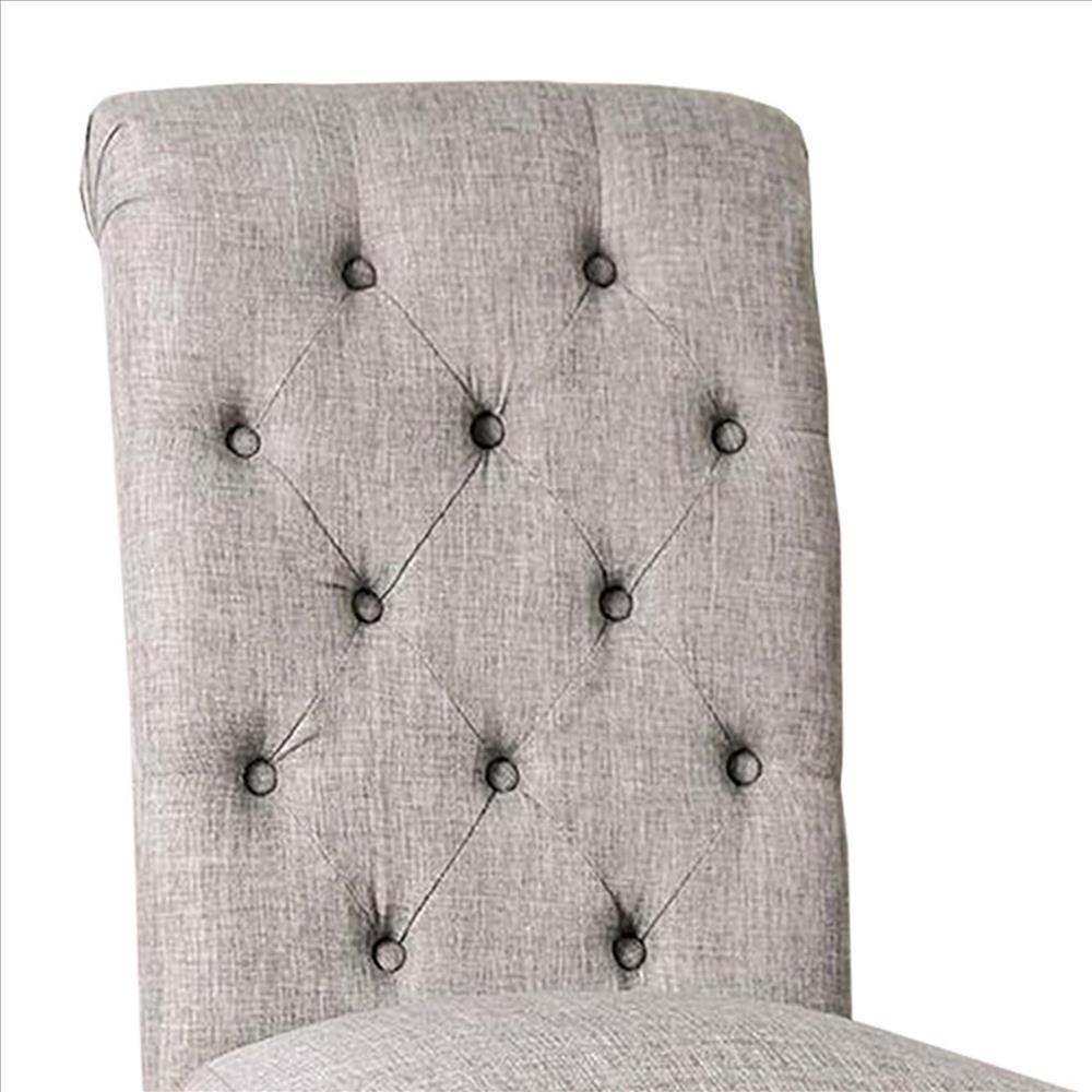 Side Chair with Button Tufted Backrest, Set of 2, Gray - BM239822