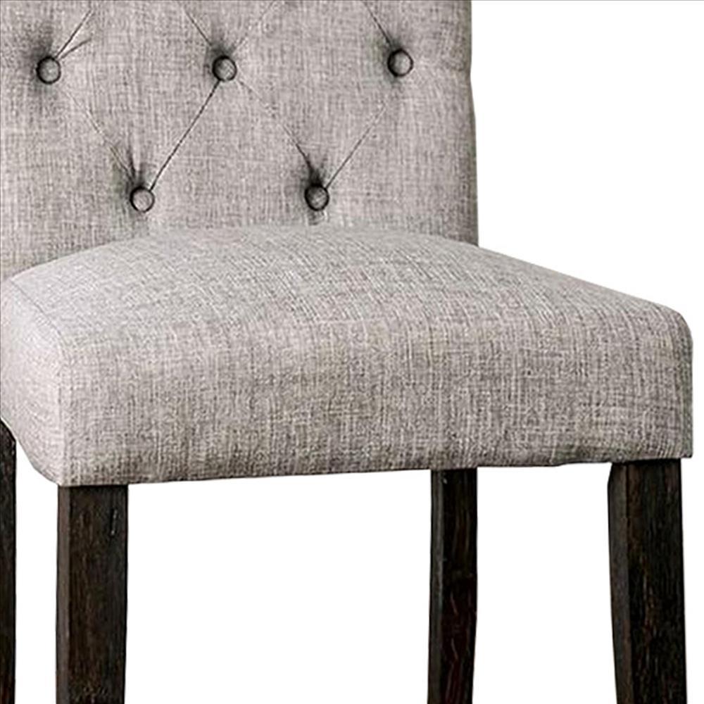 Side Chair with Button Tufted Backrest, Set of 2, Gray - BM239822