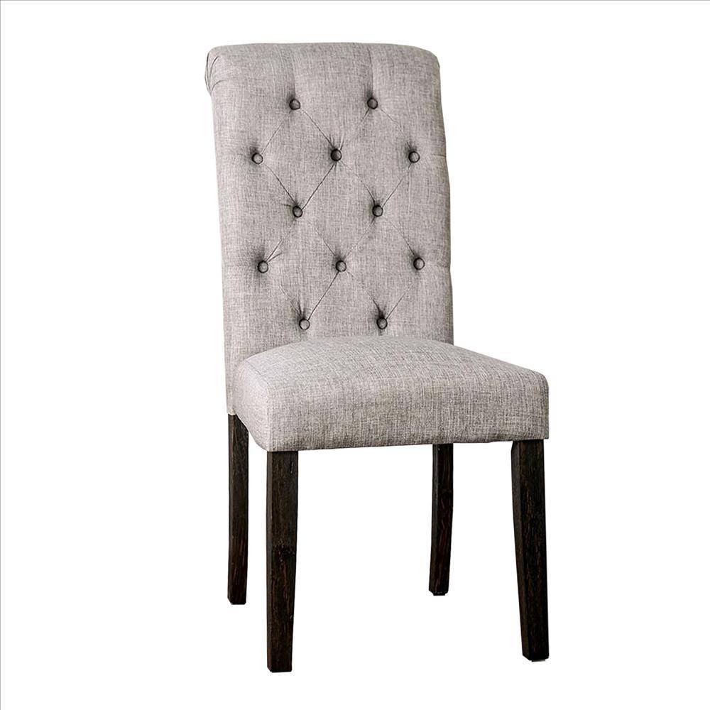 Side Chair with Button Tufted Backrest, Set of 2, Gray - BM239822