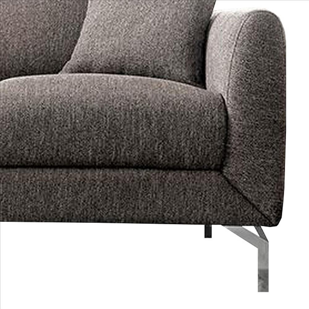 54 Inches Loveseat with Fabric Padded Seat and Metal Legs, Gray - BM239845