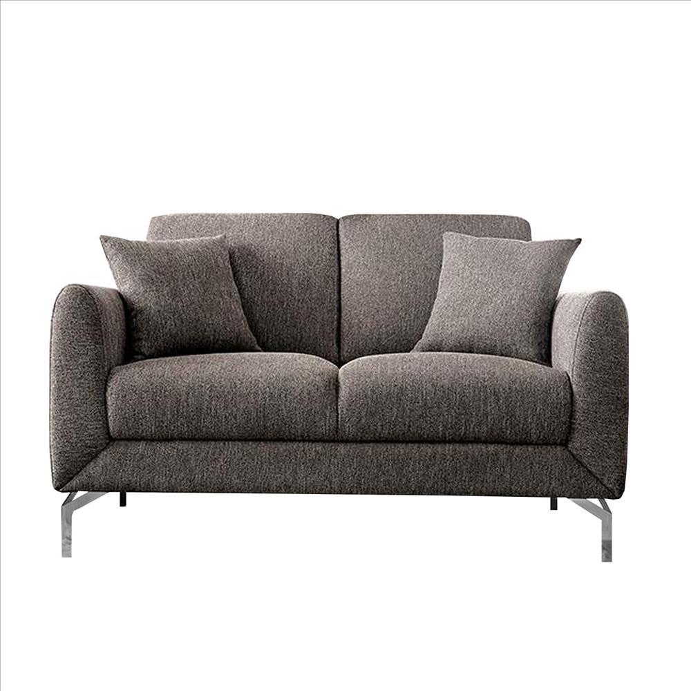 54 Inches Loveseat with Fabric Padded Seat and Metal Legs, Gray - BM239845