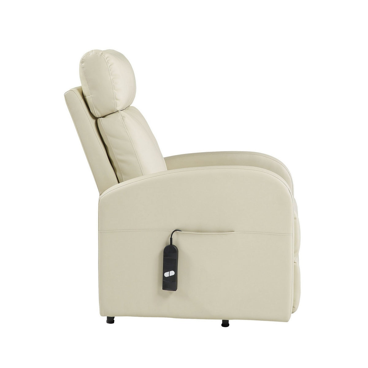 Power Lift Recliner Chair with Faux Leather and Wired Controller, Off White - BM251043