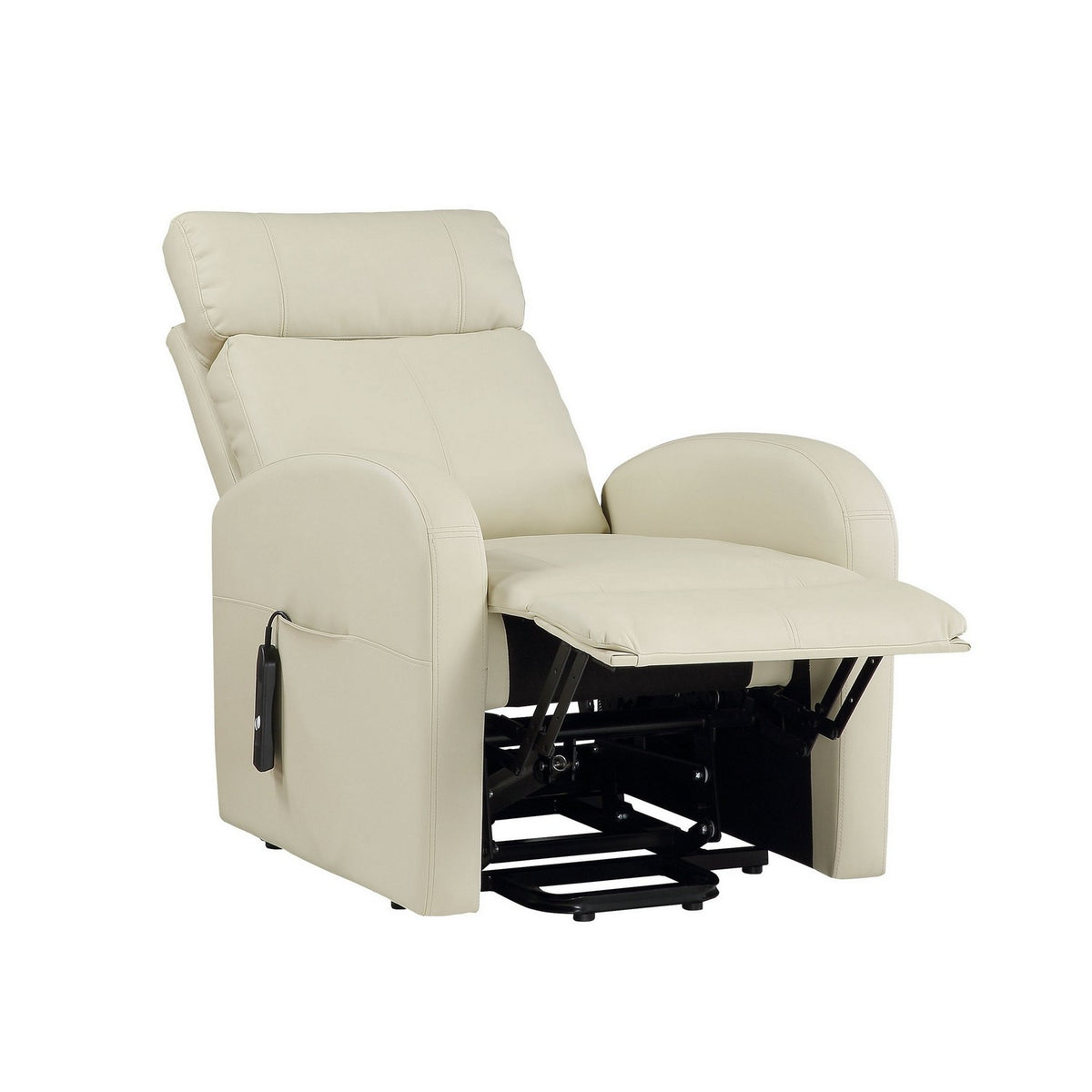 Power Lift Recliner Chair with Faux Leather and Wired Controller, Off White - BM251043