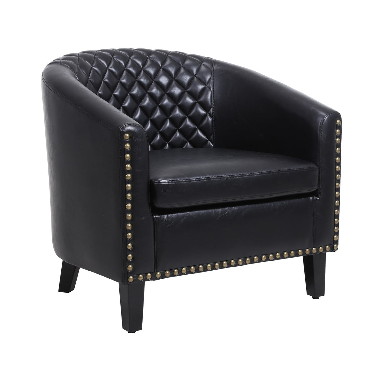 Leatherette Accent Chair with Nailhead Trim and Diamond Stitch, Black - BM261572