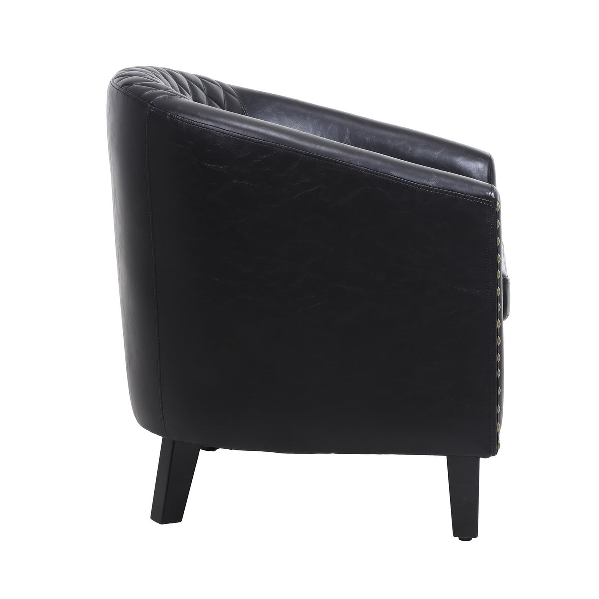 Leatherette Accent Chair with Nailhead Trim and Diamond Stitch, Black - BM261572