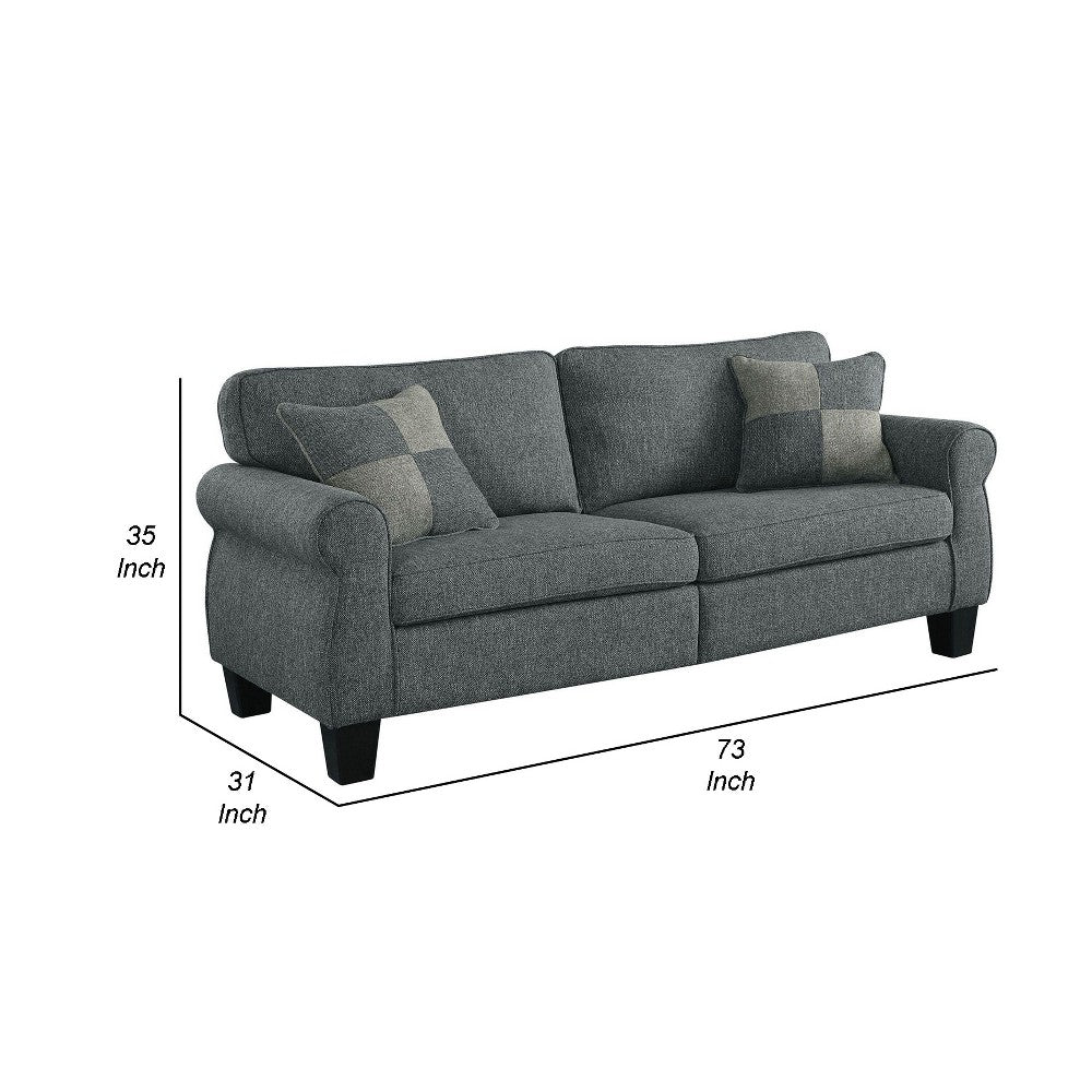 Sofa with Fabric Upholstery and Rolled Design Arms, Gray - BM263207