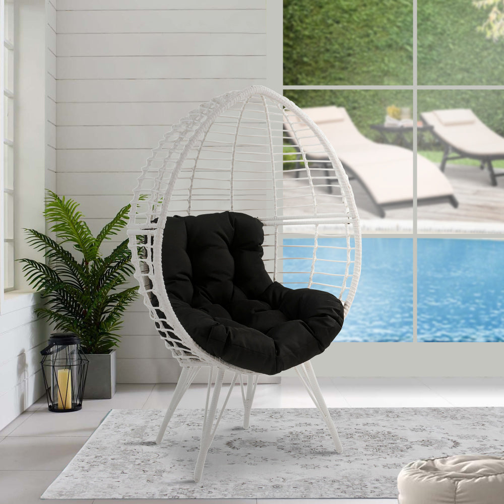 Wicker Patio Lounge Chair with Angled Metal Legs, White - BM269036 | Outdoor