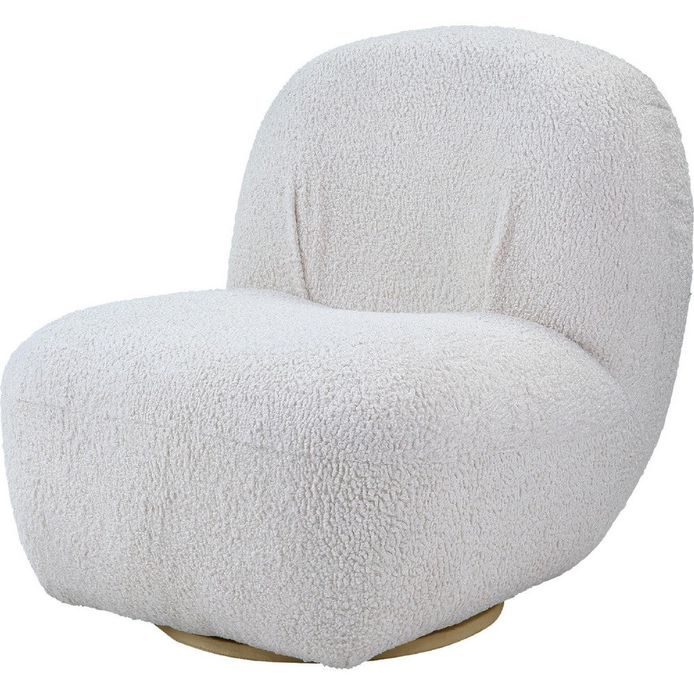 27 Inch Teddy Sherpa Fabric Curved Accent Chair, Swivel Function, White - BM273227