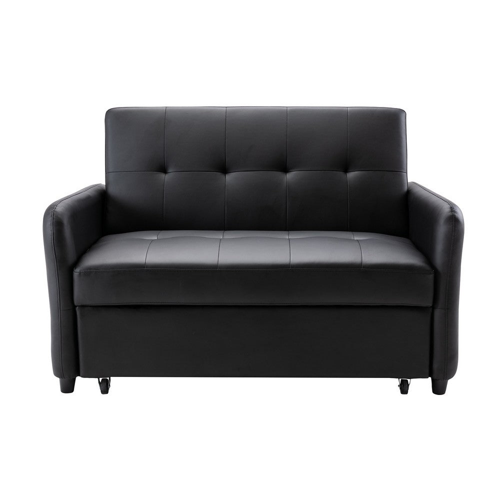 Duo 52 Inch Convertible Sleeper Loveseat, USB Ports, Reclining, Black - BM284851