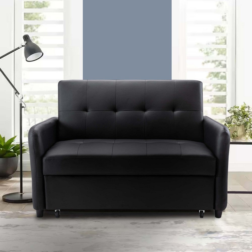 Duo 52 Inch Convertible Sleeper Loveseat, USB Ports, Reclining, Black - BM284851