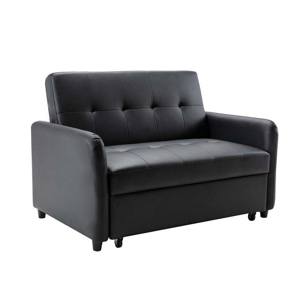 Duo 52 Inch Convertible Sleeper Loveseat, USB Ports, Reclining, Black - BM284851