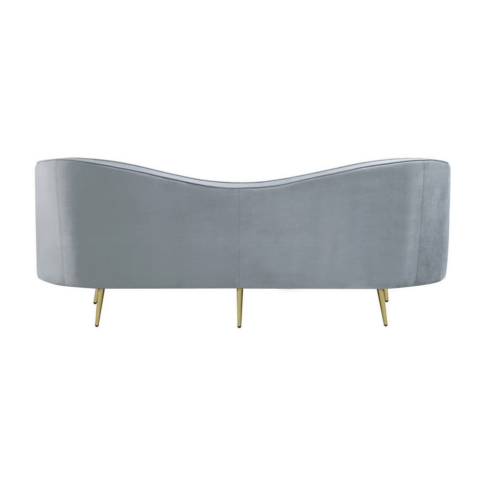 Enzo 84 Inch Modern Sofa, Curved Kidney Shape, Channel Tufted, Gray, Gold - BM286330