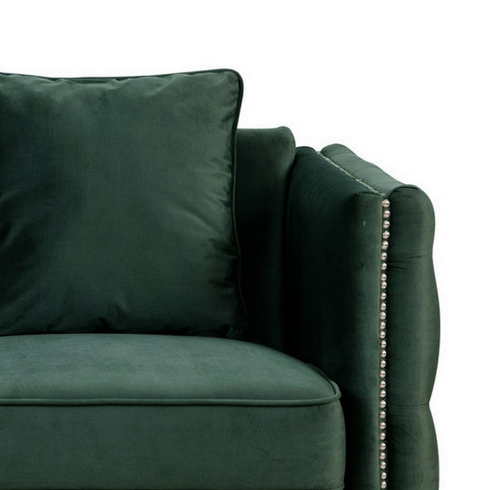 Zion 53 Inch Accent Loveseat, Nailhead Trim, Button Tufted, Green Velvet - BM287658