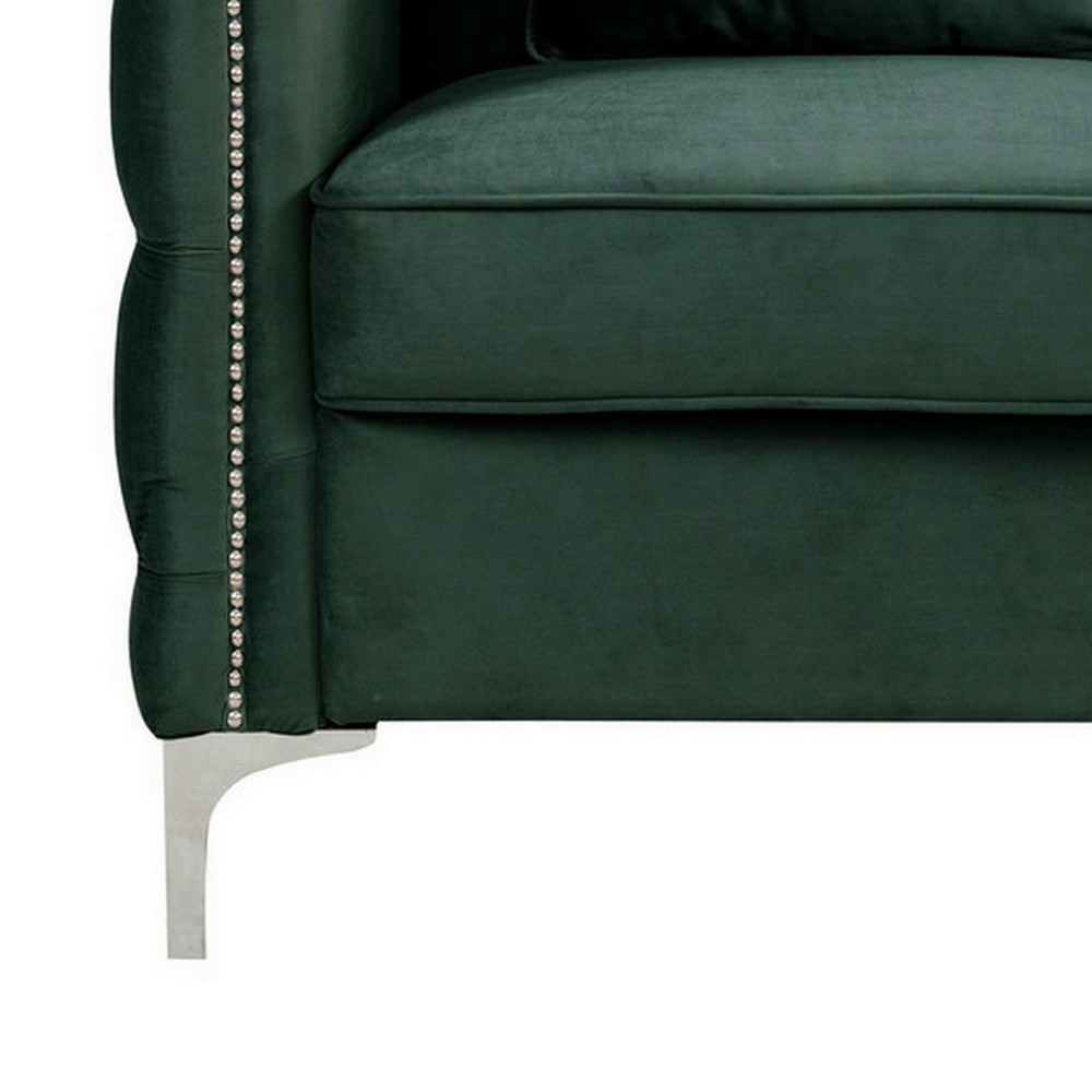 Zion 53 Inch Accent Loveseat, Nailhead Trim, Button Tufted, Green Velvet - BM287658