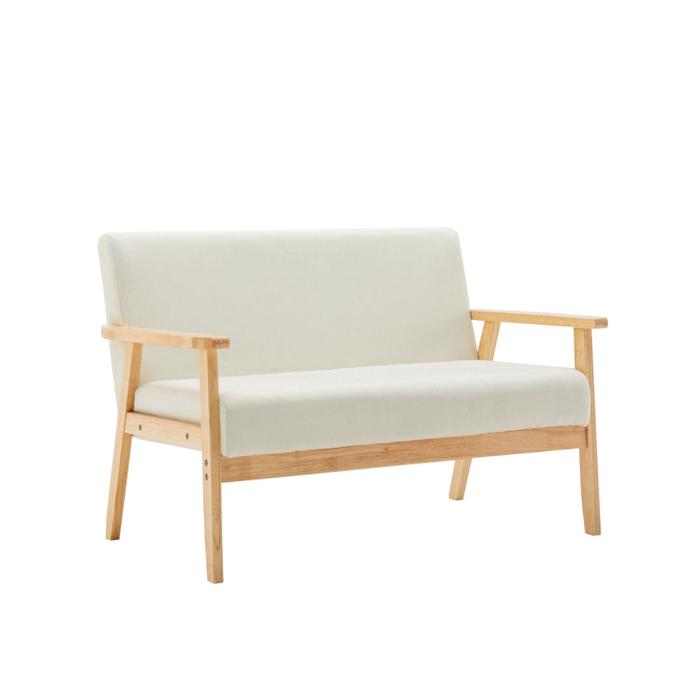 Gala 45 Inch Modern Loveseat Bench, Ivory Fabric, Natural Brown Wood Frame - BM293960