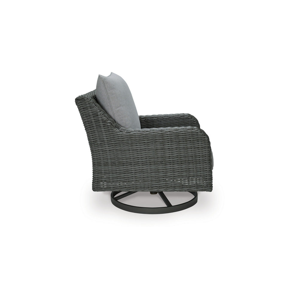 Asp 32 Inch Swivel Outdoor Lounge Chair, Aluminum Frame, Gray Upholstery - BM297012