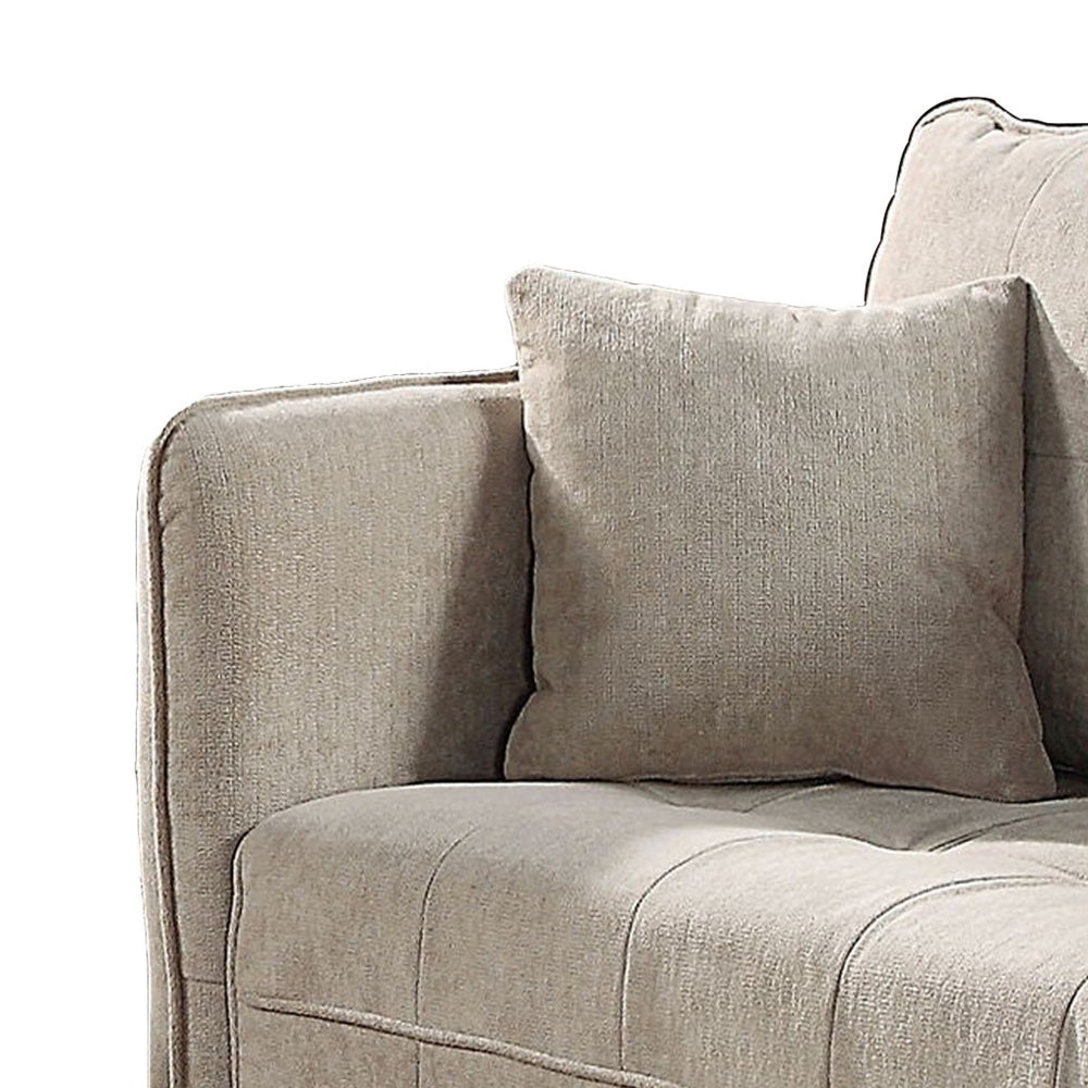 Hak 52 Inch Loveseat, Rounded Curved Arms, Biscuit Tufting, Wood Legs, Taupe Brown  - BM299622