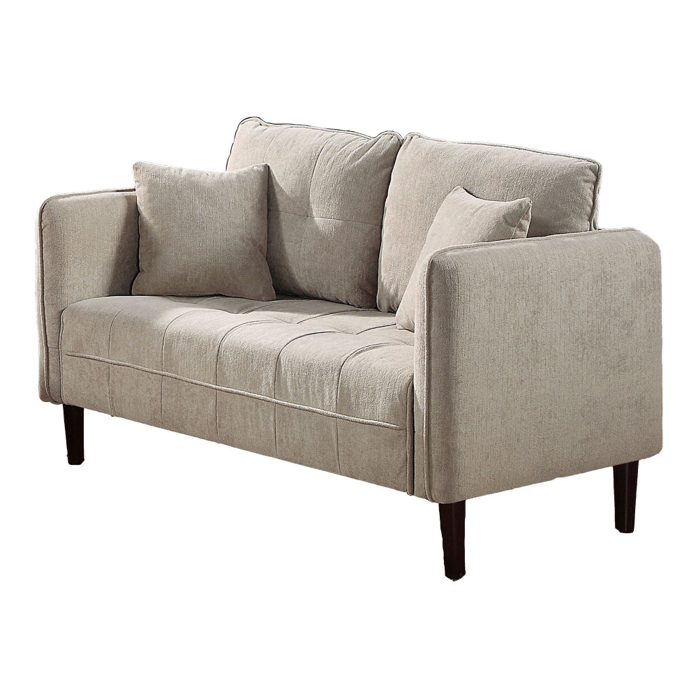 Hak 52 Inch Loveseat, Rounded Curved Arms, Biscuit Tufting, Wood Legs, Taupe Brown  - BM299622