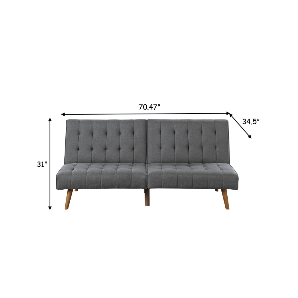 Ara 71 Inch Adjustable Futon Sofa Bed, Plush Cushioning, Tapered Legs, Gray - BM300285