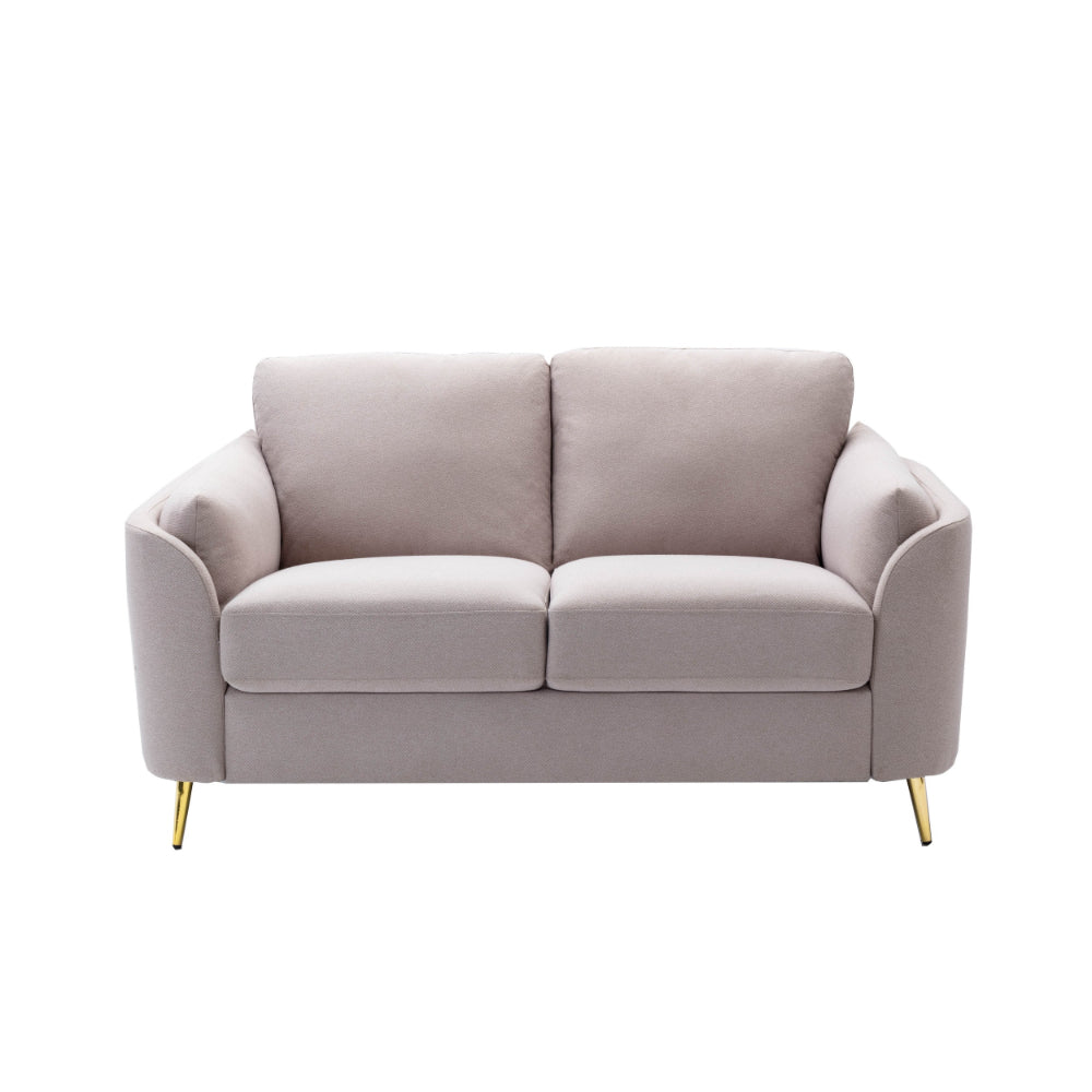 Jace 60 Inch Loveseat, Beige Polyester, Gold Metal Legs, Loose Pillow Back - BM300915