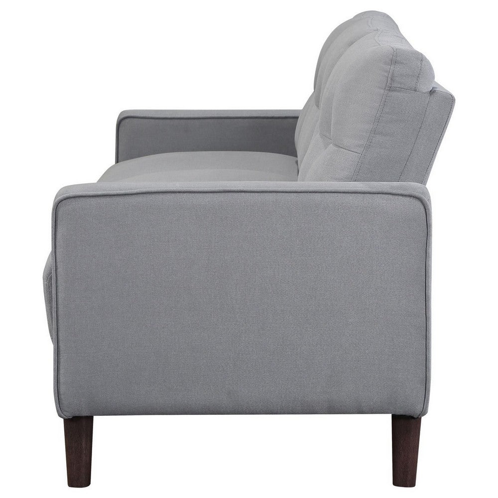 Bow 77 Inch Sofa, Grid Tufted Back, Track Arms, Self Welt Trim, Gray - BM309142