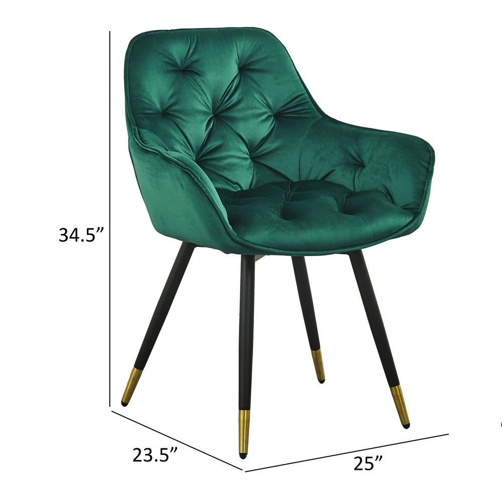 25 Inch Accent Dining Chair, Curved Back, Gold, Green Velvet Upholstery - BM311957